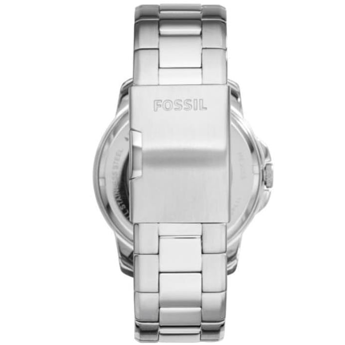 Silver Fossil watch on a white background