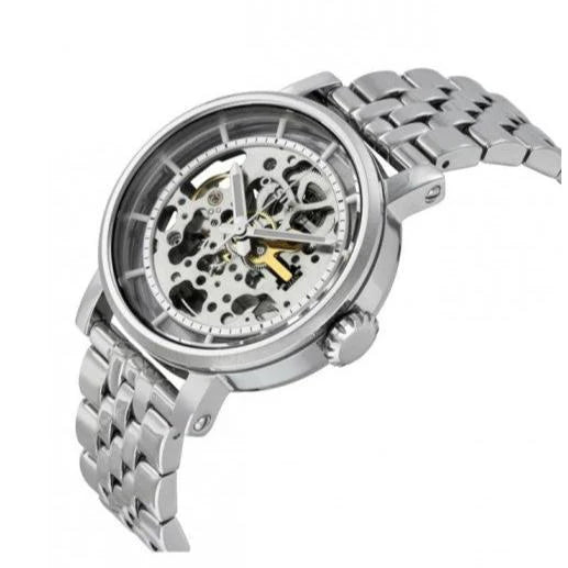 Perspective photo of Fossil ME3067 showing the side profile and silver crown detail
