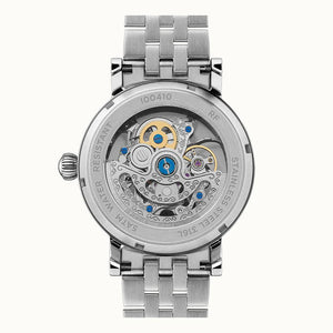 Back view photo of Fossil ME3067 showing the transparent caseback info