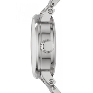 Side view photo of Fossil ME3067 showing the thickness of the automatic silver case