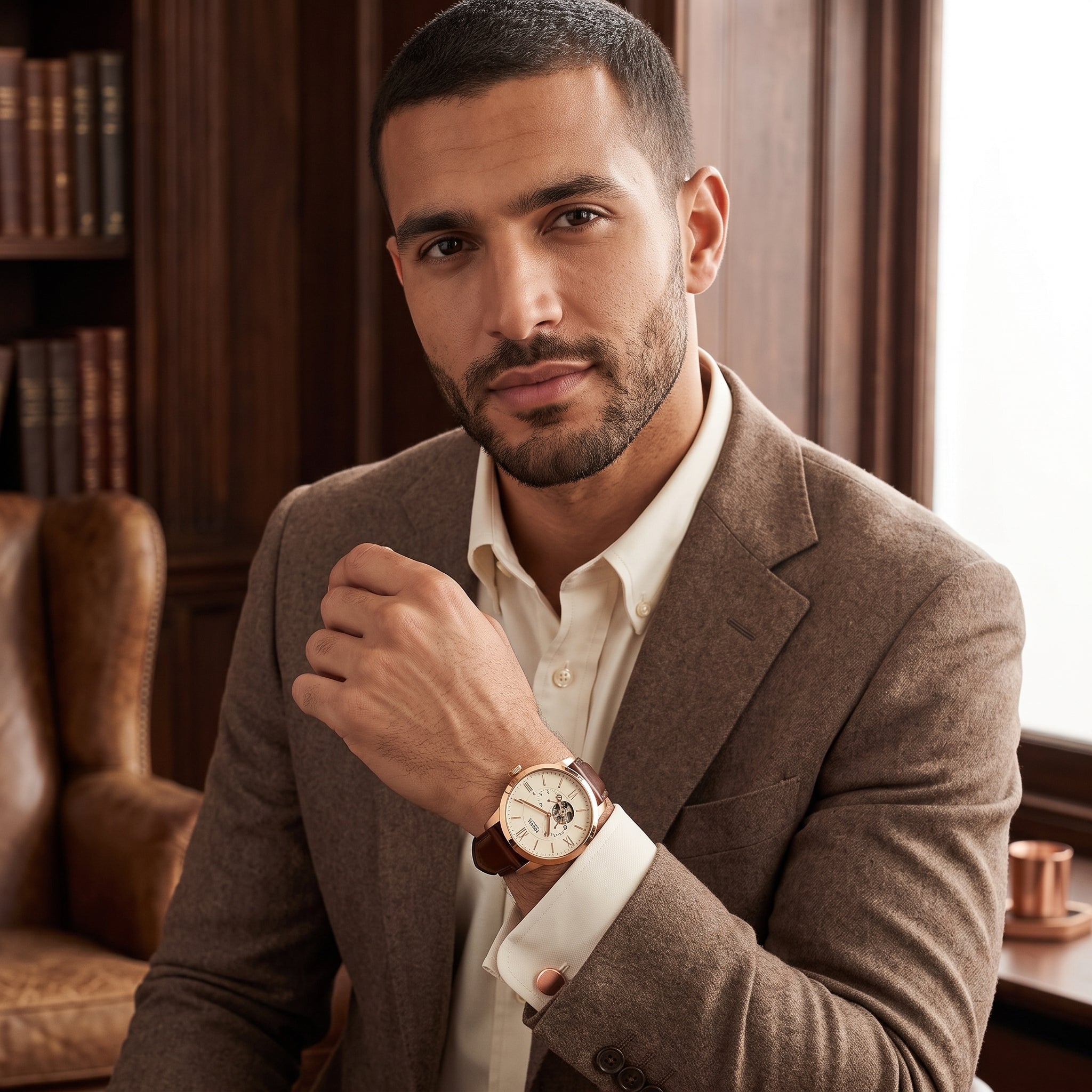 Fossil Townsman ME3105 men's automatic watch worn on the wrist.