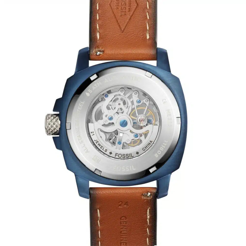Case back view of the Fossil Modern Machine ME3135 automatic watch.