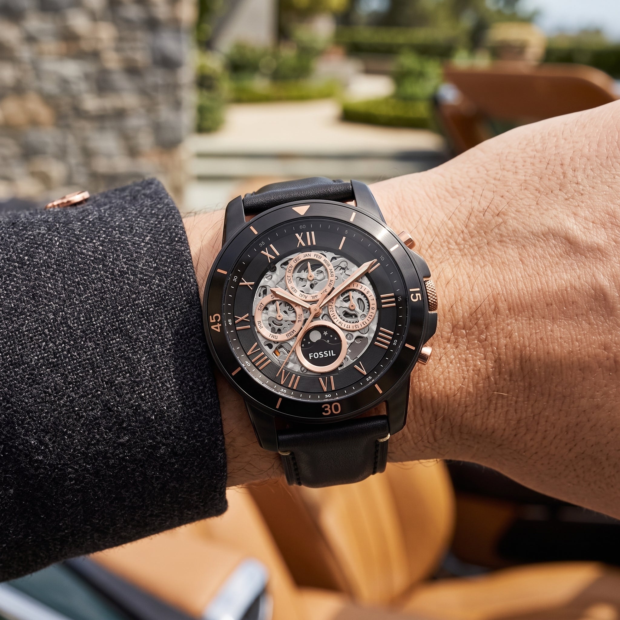 Fossil Grant Sport me3138 men's automatic watch worn on the wrist.