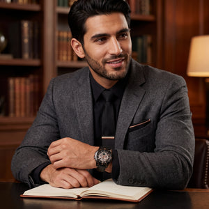Luxury lifestyle image featuring the Fossil Grant Sport me3138 automatic watch.