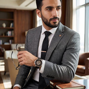 Luxury lifestyle image featuring the Fossil Townsman ME3153 automatic watch.