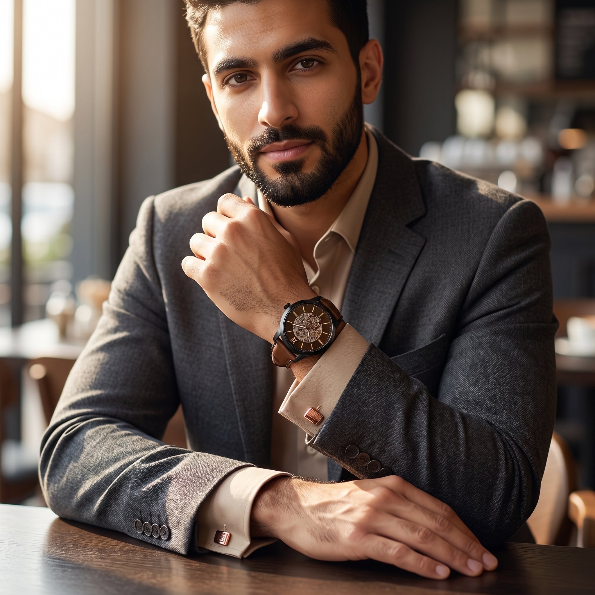 Luxury lifestyle image featuring the Fossil Townsman ME3155 automatic watch.