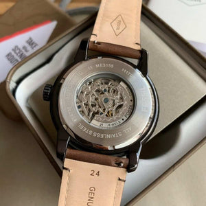 Exhibition case back of the Fossil Townsman ME3155 automatic watch.