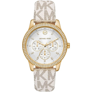 Original Michael Kors MK6967 Camille gold-tone watch with white MK logo strap - Luxury Hub Egypt