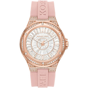 Michael Kors MK7334 Camille Women's Watch Rose Gold Crystal Case with Pink Silicone Strap