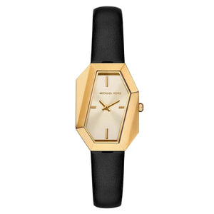 Original Michael Kors MK4880 Gia gold-tone hexagonal watch with black leather strap - Luxury Hub Egypt