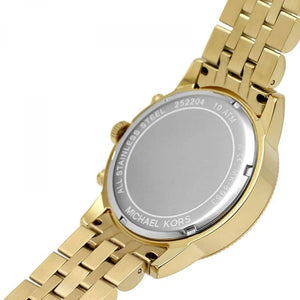 Engraved stainless steel case back of the Michael Kors MK8953 gold watch