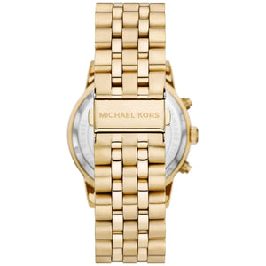 Gold-tone stainless steel deployment clasp with engraved Michael Kors logo for the MK8953