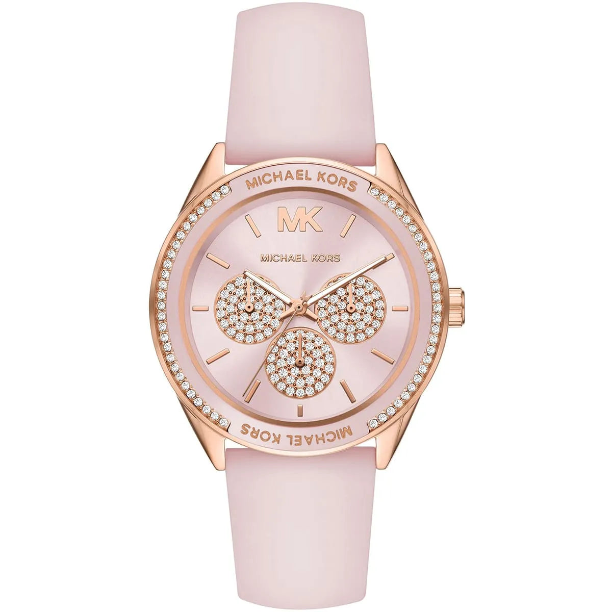 Michael Kors Jessa MK6946 women's rose gold watch with pink dial and pink rubber strap