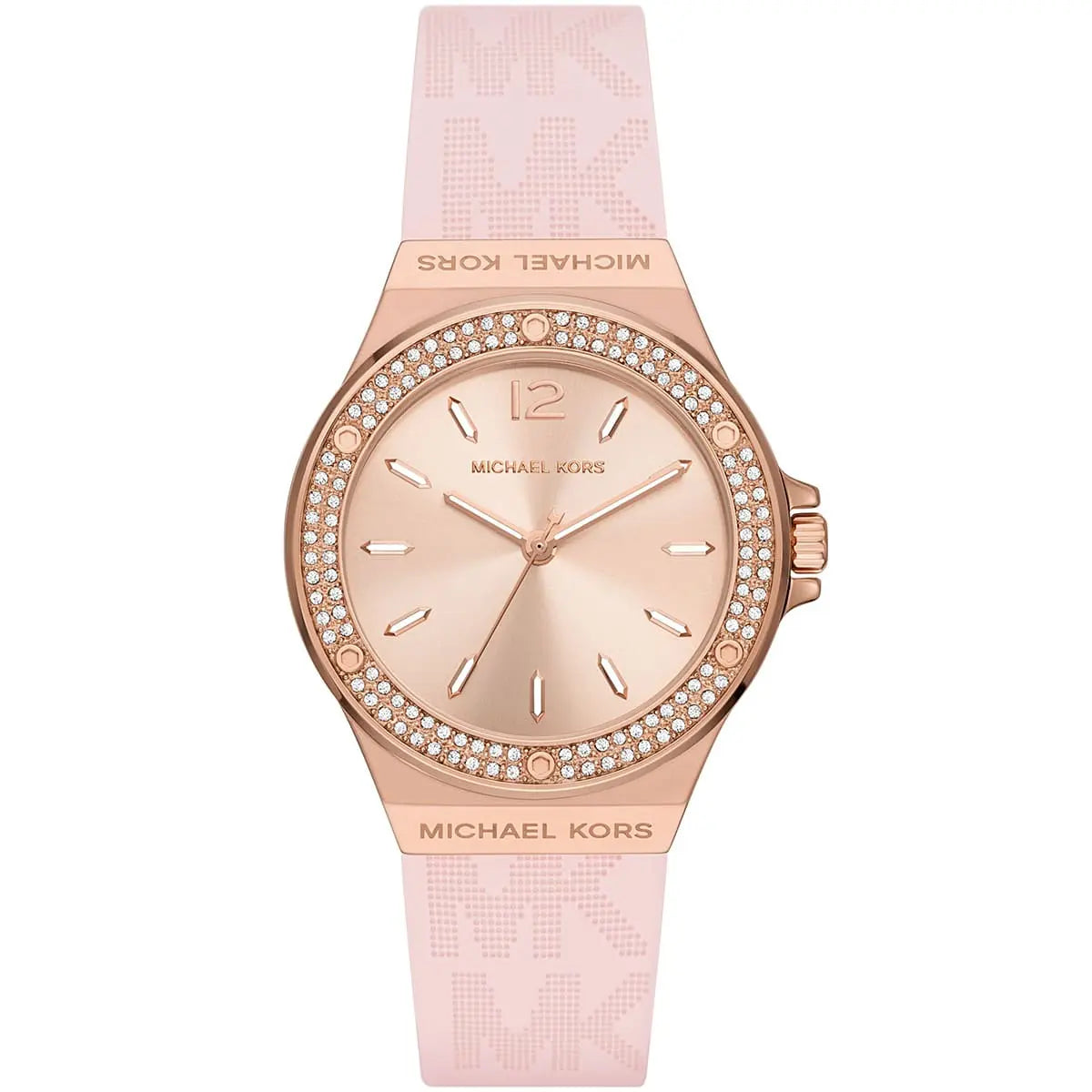 Michael Kors MK7282 Lennox Women's Watch Rose Gold with Pink MK Logo Silicone Strap