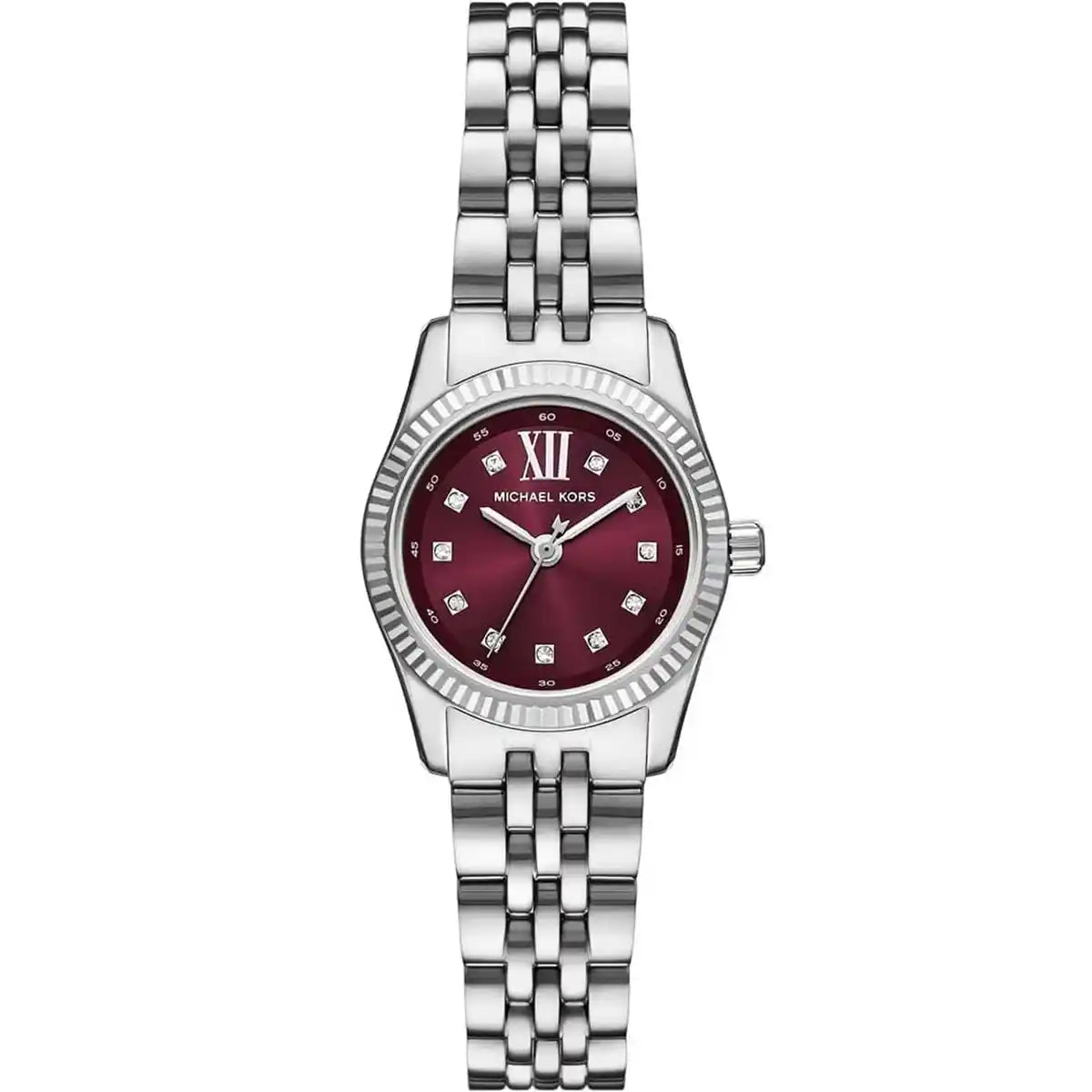 Original Michael Kors MK4968 Lexington silver-tone watch with burgundy dial - Luxury Hub Egypt