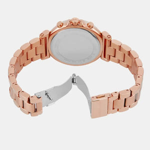 Rose gold-tone deployment clasp on Michael Kors Raquel MK4688 women's quartz battery metal bracelet watch