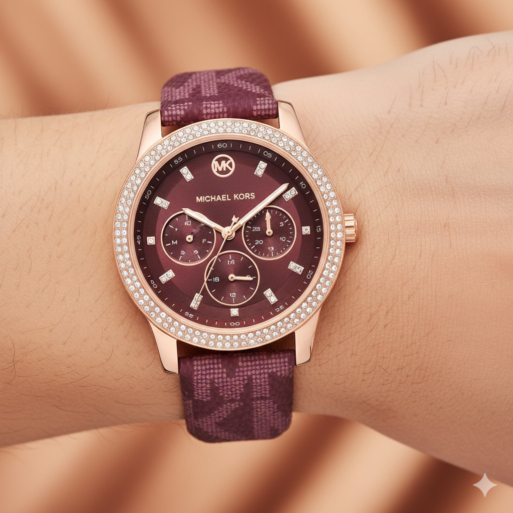 تفاصيل مينا ساعة Michael Kors MK2967 النبيتي والإطار المرصع بالكريستال