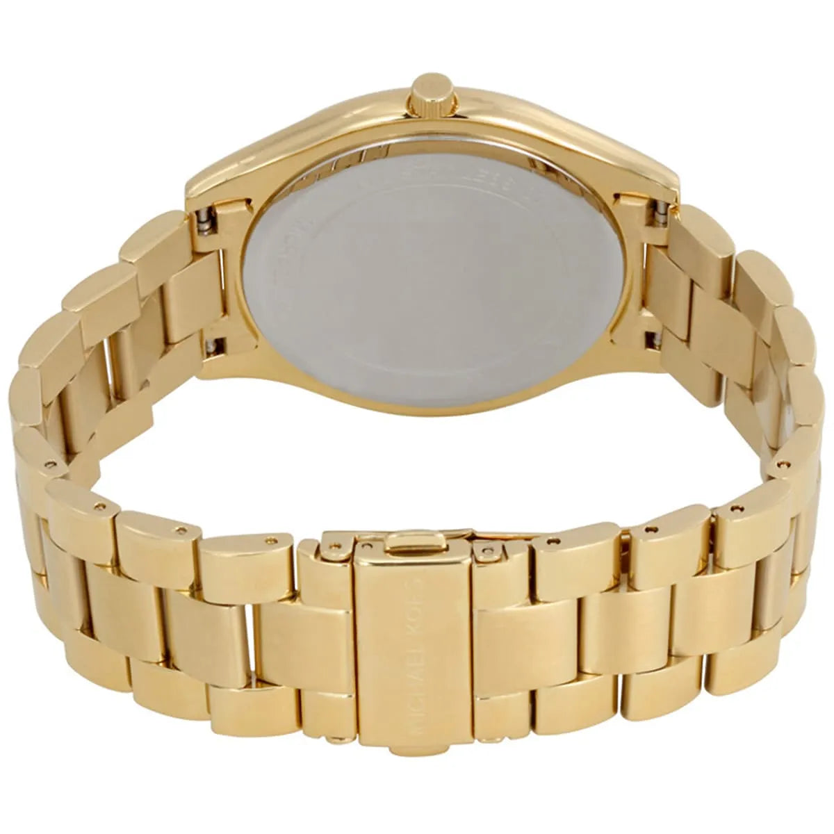 Gold deployment clasp with Michael Kors logo for MK3179 Slim Runway watch