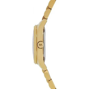 Side view photo of Michael Kors MK3284 showing case thickness and gold crown detail