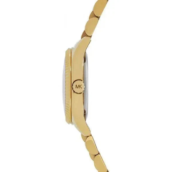 Side view photo of Michael Kors MK3284 showing case thickness and gold crown detail