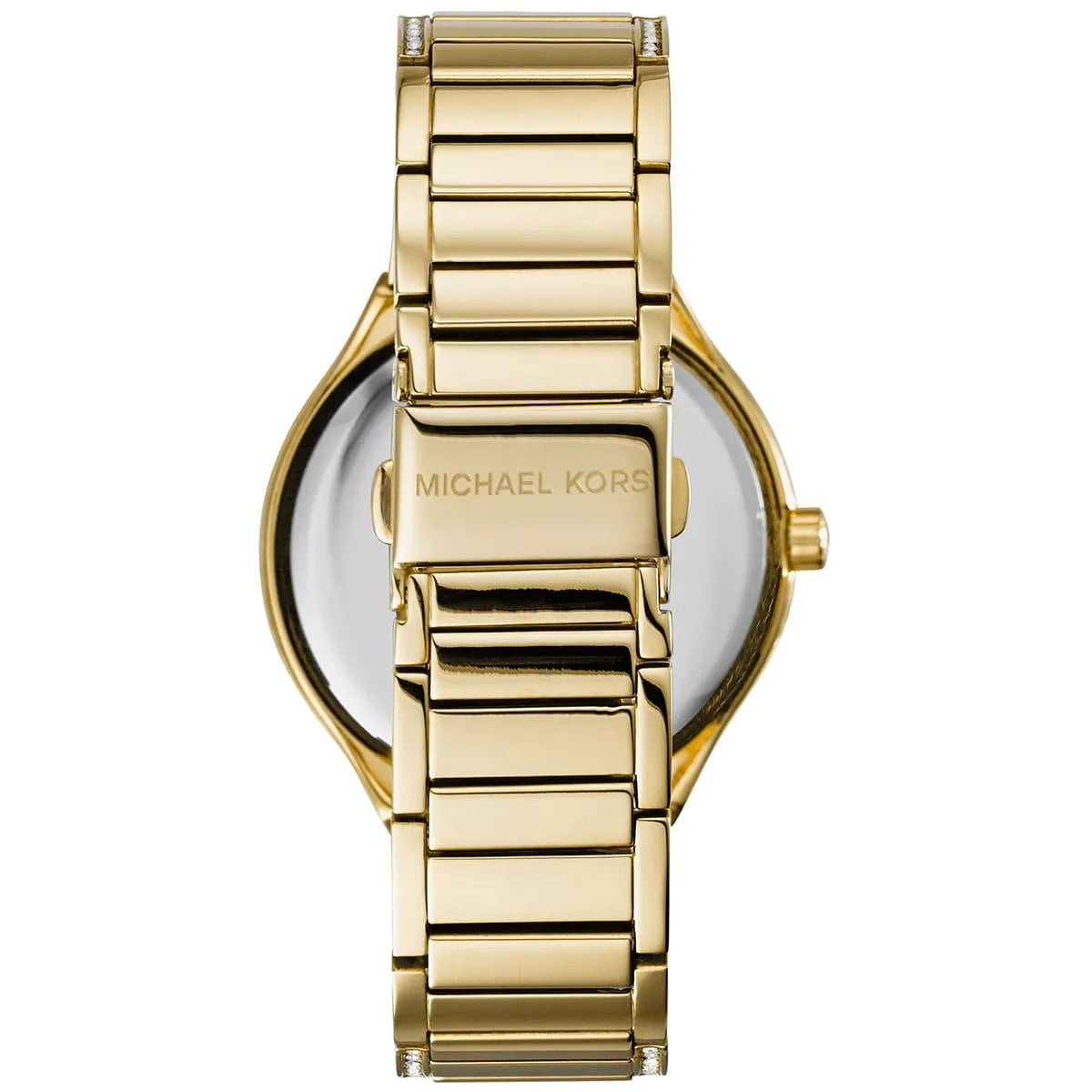 Original gold-tone case back of Michael Kors MK3312 with model number engraving