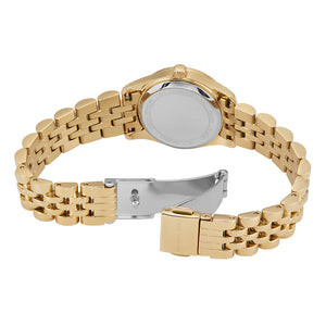 Gold-tone stainless steel deployment clasp with Michael Kors logo on the MK4813 bracelet