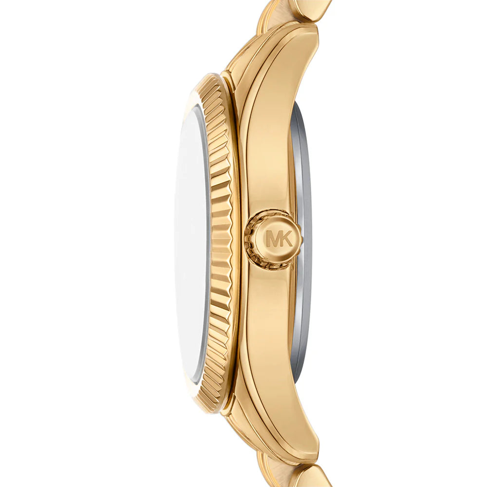 Side profile view showing the slim 7mm case thickness of the Michael Kors Lexington Mini watch