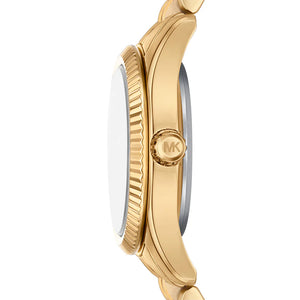 Side profile view showing the slim 7mm case thickness of the Michael Kors Lexington Mini watch