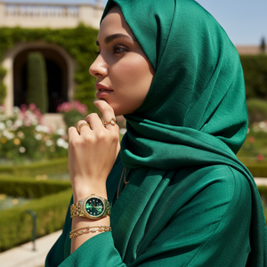 Woman wearing Michael Kors Lexington Mini gold watch for a premium jewelry-inspired luxury look