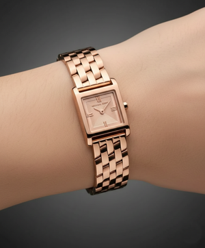Close-up of Michael Kors MK4932 textured rose gold sunray dial and polished indices