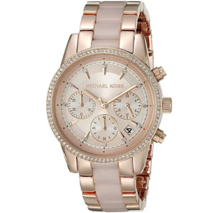Close-up shot of Michael Kors MK6307 crystal bezel and indices
