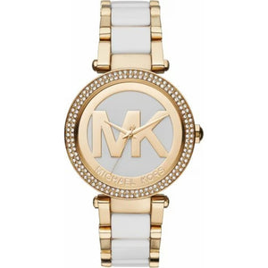ساعة Michael Kors MK6313 أصلية حريمي ذهبي في أبيض بلوجو MK من Luxury Hub