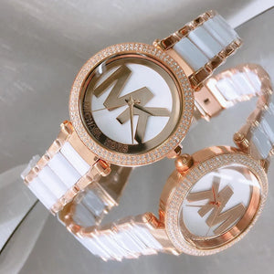 Close-up shot of Michael Kors MK6365 double row crystal bezel