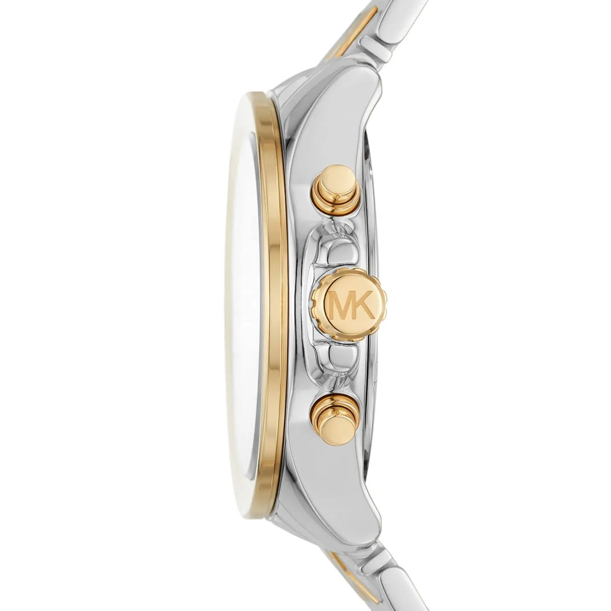 Side view of Michael Kors MK6953 showing chronograph pushers and silver case