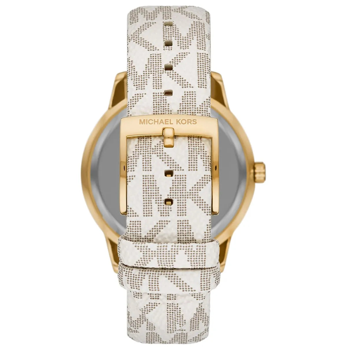 Gold-tone tang buckle with Michael Kors logo for Camille MK6967 logo strap watch