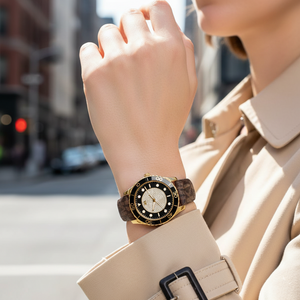 Sporty glam: Woman wearing Michael Kors MK6979 signature watch on hairless wrist