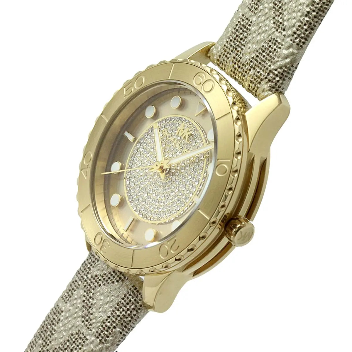 Close-up shot of Michael Kors MK6999 gold hands and sporty topring