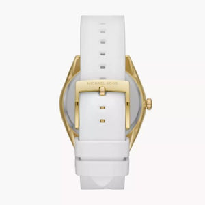 Michael Kors Janelle MK7141 women's watch - white MK logo dial white rubber strap