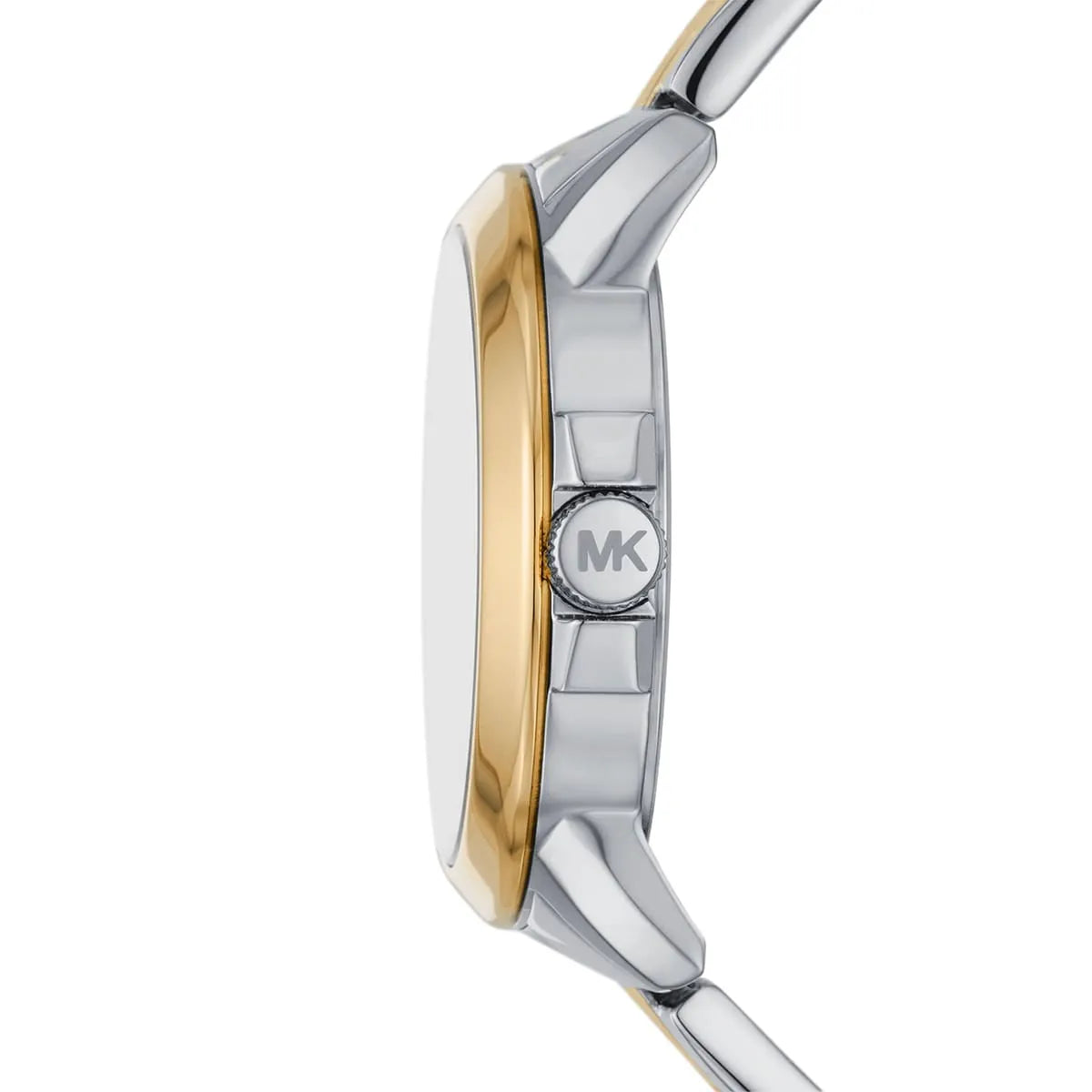 Side view of Michael Kors MK7319 showing polished gold bezel and case thickness