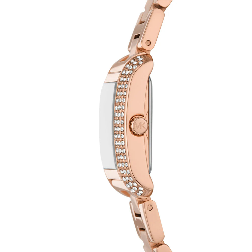 Side view of Michael Kors MK7512 showing slim rectangular profile and crown