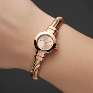 Extreme close-up of Michael Kors MK7528 showing rose gold flexible bangle texture