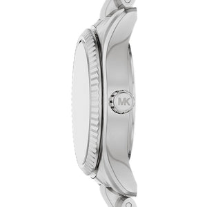 Side profile view showing the slim 7mm silver-tone case thickness of the Michael Kors MK7580