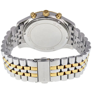 Detailed view of two-tone jubilee style stainless steel bracelet for MK8344 watch