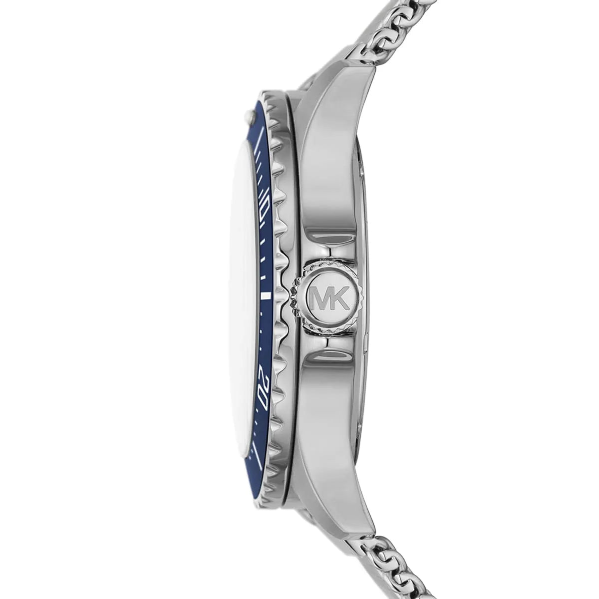 Side view of Michael Kors MK9082 showing silver case and crown guard