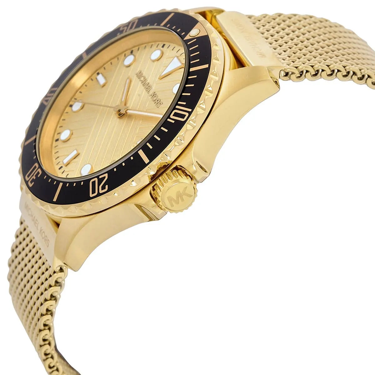 Side view of Michael Kors MK9083 showing crown guard and case profile