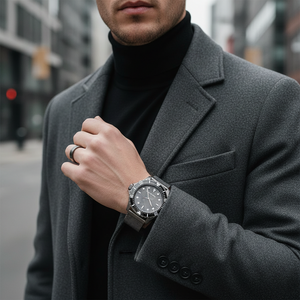 Stealth luxury: Man wearing Michael Kors MK9093 gunmetal mesh watch on hairless wrist