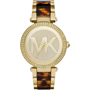 Michael Kors MK6109 Parker Women's Watch Gold and Tortoise Acetate with Logo Dial