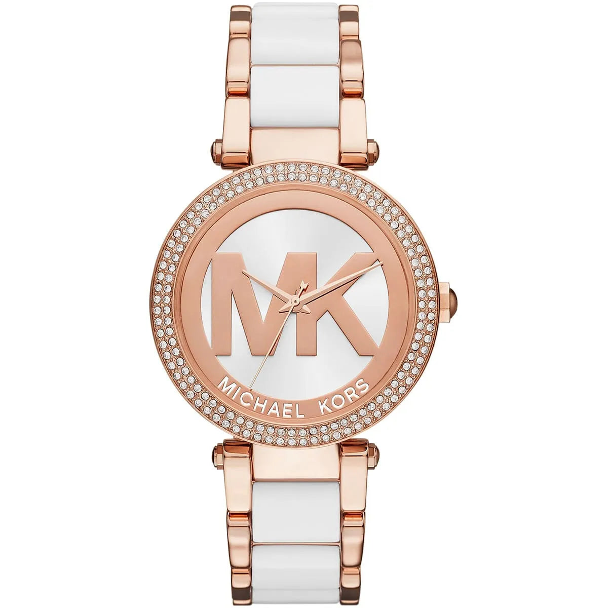 Michael Kors MK6365 Parker Women's Watch Rose Gold and White Acetate with Logo Dial