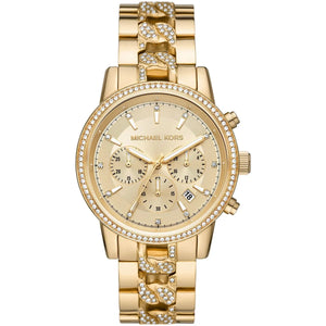 Michael Kors MK6937 Ritz Women's Gold Watch with Pave Crystal Bracelet Links