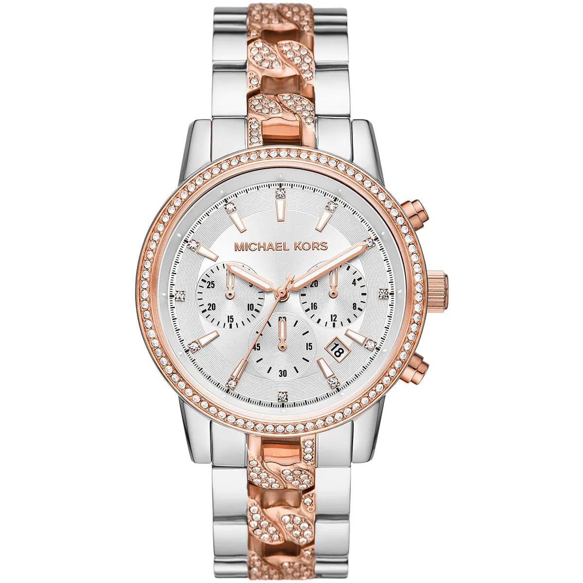 Michael Kors MK6938 Ritz Women's Two-Tone Watch with Rose Gold Pave Crystal Links